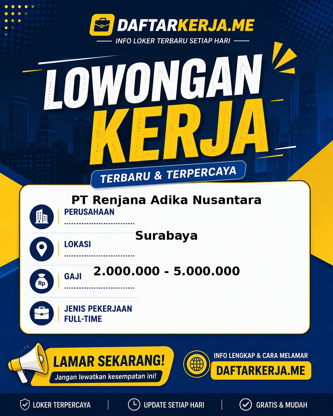 Daftar Kerja PT Renjana Adika Nusantara Surabaya 2026 Terbaru (Gen-Z Paid Internship Batch 6)