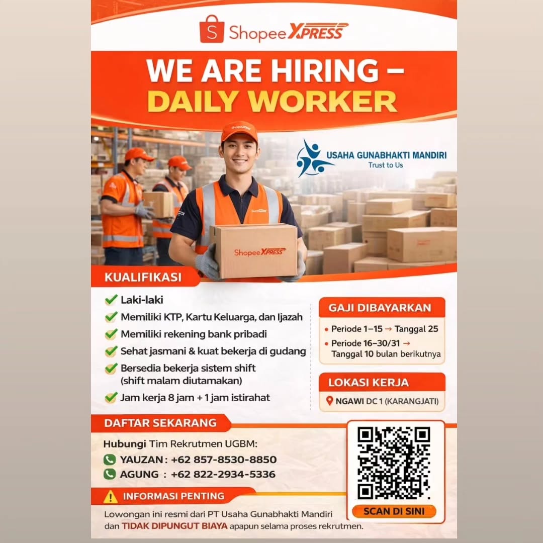 Daily Worker Shopee Xpress - Shopee Xpress (Usaha Gunabhakti Mandiri)